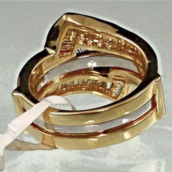 Silver Gold Wedding Band Ring set Cubic Zirconia Size 10 - Picture 5 of 9